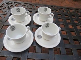 Syracuse China 4 Sets Demitasse Espresso Cups Saucers Econo Rim S