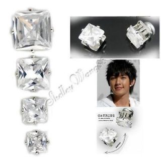CZ White Clear Black SQUARE Magnetic Earring STUD Ear plug Pin 8mm A03