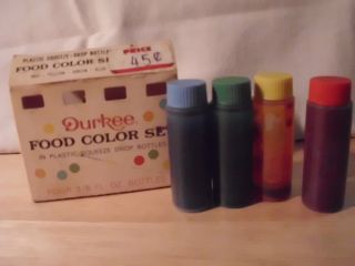 1970s Durkee Food Color Set In Plastic Sqeeze Drop Bottles VGC