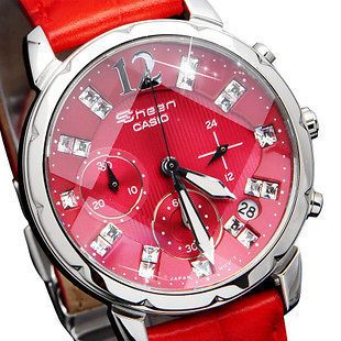 Casio Watch Sheen RED Chronograph Leather SHN 5010L 4 100% original