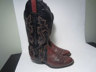 Lama 2 tone brown & black lizard ladies cowboy boots 6 M 14 tall