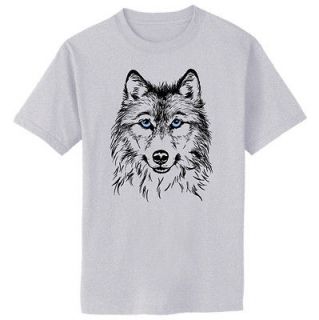 Blue Eyed Wolf Black Ink Art T Shirt Youth   Adult