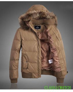 New Men’s Hooded waterproof Faux Leather Ducks Down Jacket （MC3