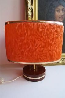 Vintage Retro Marbo Wood and hard plastic orange shade table lamp