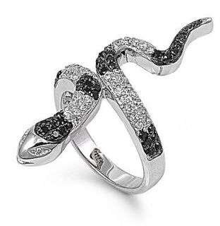 Silver Snake Ring with Clear And Black CZ Available in Sizes 5 6 7 8 9