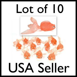 LOT OF 10 PLASTIC GOLDFISH Small Soft Gold Fish Toy Orange Craft Gift