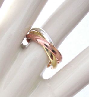 NEW Tri Color Silver Rose Gold EP 3 Band Trinity Rolling Ring Sz 7 9