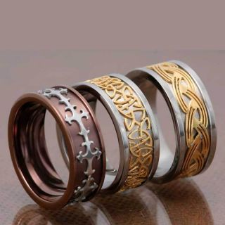Titanium Celtic Scroll Inlay Mens Ring Coffee/Gold/Silver Choice of 3