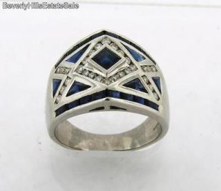 Vintage Levian 18k White Gold Sapphires & Diamonds Designer Ring