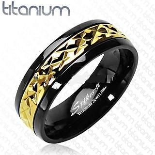 Black Titanium/14K Gold Mens Wedding Band Ring Size 13 ~~ Daily 99