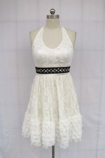 BL868 WHITE BEADED SEQUIN LAYERED LACE PADDED DRESS S