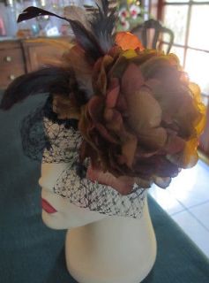 1920s Inspired Flapper black and brown copper headpiece with feathers