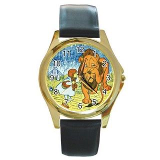 Wizard of Oz Cowardly Lion Gold Metal Leather Band Watch