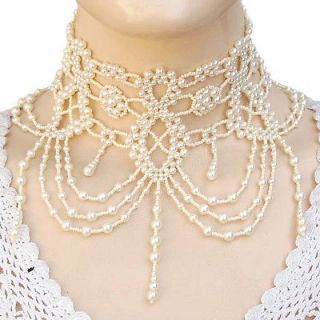 CREAM PEARL GRAND VICTORIAN BEADED NECKLACE CHOKER STATEMENT JEWELRY