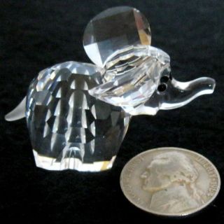 Swarovski crystal elephant miniature Trunk up Swan logo