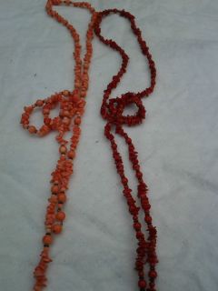 Coral and Red Coral Beaded Lariet necklaces  2 necklaces