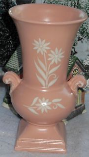 Abingdon Pottery Cameo Vase White Floral Pink Coral Background Very
