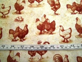 CHICKENS, HENS, ROOSTERS TOILE KAUFMAN COTTON QUILT FABRIC