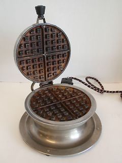 Vintage Meteor Electric Round Waffle Maker Art Deco Stand Footed Retro
