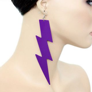 Purple Lightning Bolt Long Dangle Earrings
