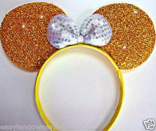 MINNIE MOUSE EARS Headband Gold Sparkle Shimmer Silver Sequin Bow