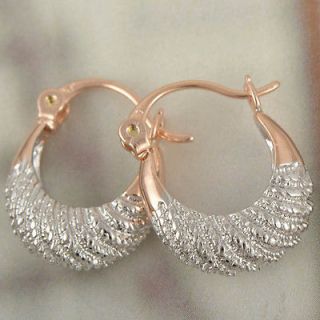 Elegant 9K Rose GF White Womens caterpillar Hoop Earrings 18mm,Z531