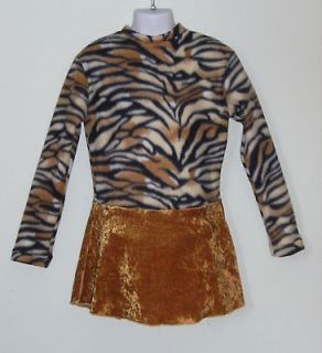 Warm Fleece Tiger Print & Gold Skirt Ice Skating Skate Outfit Dress