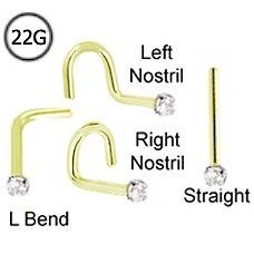 18KT Solid Gold Nose Stud Screw L Bend Ring Diamond 22G