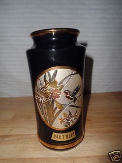 Vintage CHOKIN Vase 6 x 3 HUMMINGBIRD 24kt Gold Trim Japan