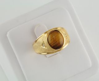Esposito Mens Brown Tiger Eye Crosshatch Ring 14kt Yellow Gold Ep