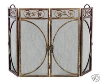 Grapes and Leaves Antique Gold Fireplace Screen 3 Fold