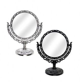 Round Plastic Baroque style standing Vanity Mirror   Silver or Black