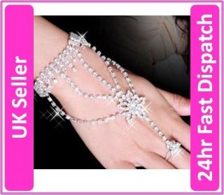 Rhinestone Crystal Bracelet with Ring Attached Diamante Jewellery