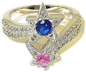 BEAUTIFUL 14KWG BLUE PINK SAPPHIRE DIAMOND STAR RING