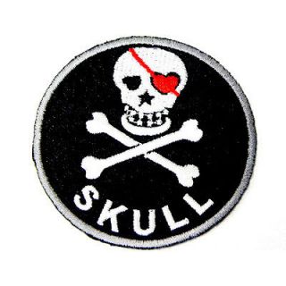 I0171 Pirate Crossbone Heart Eye Skull Sew Iron On Patch Embroidered