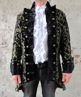 Black Gold Pirate Regal Gothic Military Jacket Coat Brocade Quality