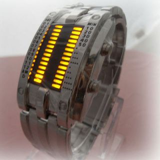 Fashion Date Yellow LED Digital Sports Metal Strap WristWatch Watches