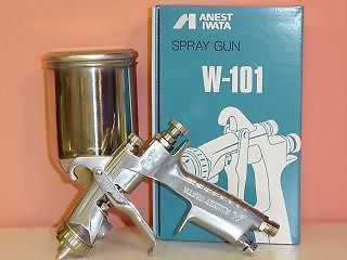 BNIB Iwata W 101 paint spray gun with pot in 1.0,1.3,1.5,1. 8 nozzles