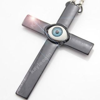 Black Cross Crucifix Jesus Blue Evil Eyes Chain Necklace Goth Punk Emo