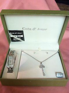 Beautiful Cote d Azur Ladies Watch, earings and necklace set. New in
