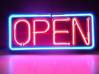Huge Neon Open sign real hand blown glass window or wall encased in