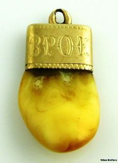 ELKS BPOE   Vintage Engraved 10k Gold Cap Faux Tooth Fob fraternal