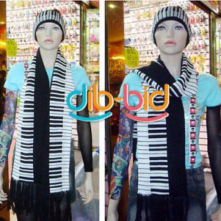 Warm Piano Keyboard Music Knit Scarf Shawl Scarves Wrap Cap Hat Set