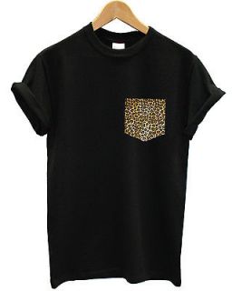 LEOPARD PRINT HAND STITCHED POCKET T SHIRT TOP INDIE SWAG DOPE INCT