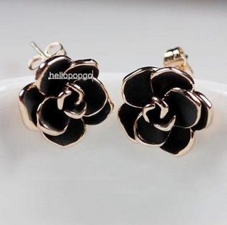 18K Rose Gold GP Swarovski Blue Rose Flower Cute Earrings C228