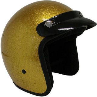 Metalflake Gold Motorcycle Open Face Helmet Cafe Racer Vintage Cruiser