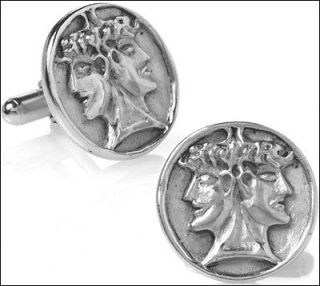 Janus Cufflinks Silverplated Mens Cufflinks with Janus Symbol 0.85 In