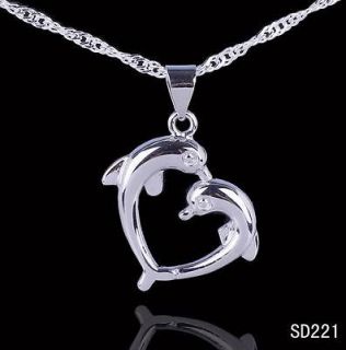 1pc Charms Love Dolphin Heart Dangle 20mm 925 Sterling Silver Pendant