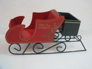 Vintage Sees Candies Red and Black Wooden Sleigh Metal Runners Candy