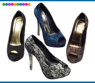 New Womens Black Silver Blue 5 Inch High Heels Platform Shoes Size 3,4